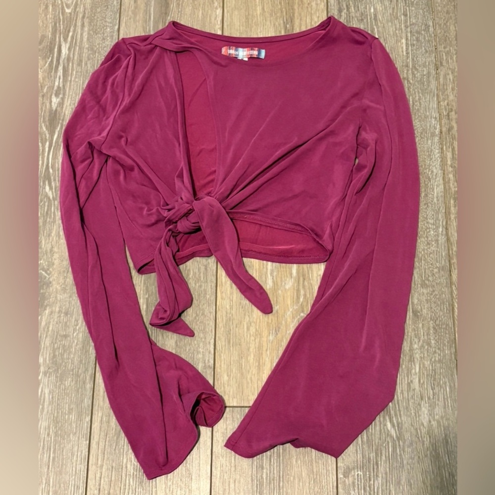Urban Outfitters Maroon Tie-Front Crop Top